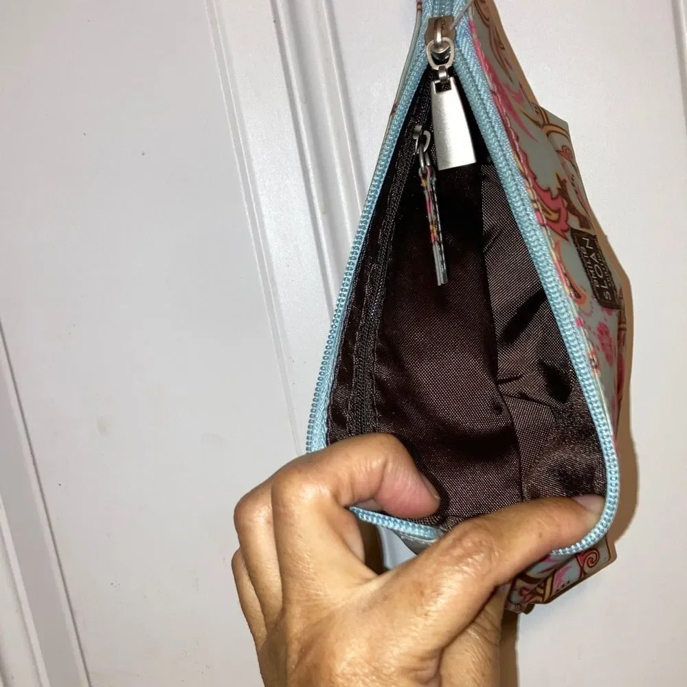 EMILIE SLOAN Seattle Paisley Pink Blue Spring Wristlet Bag Pouch 8.5 x 5 inches